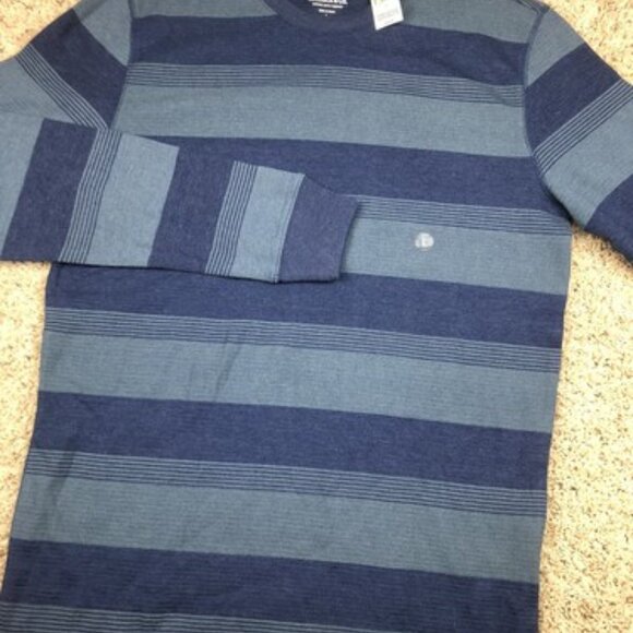 Roebuck Co Mens Thermal Sweater Large Blue Green Striped Long Sleeve Pullover - Picture 4 of 7